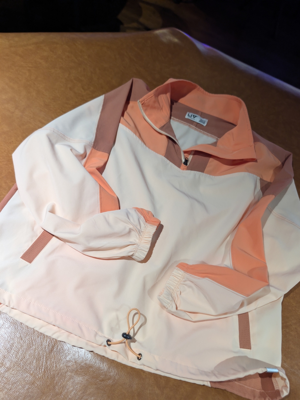 Light Peach & Cream Colorblock Half-Zip Bomber Jacket